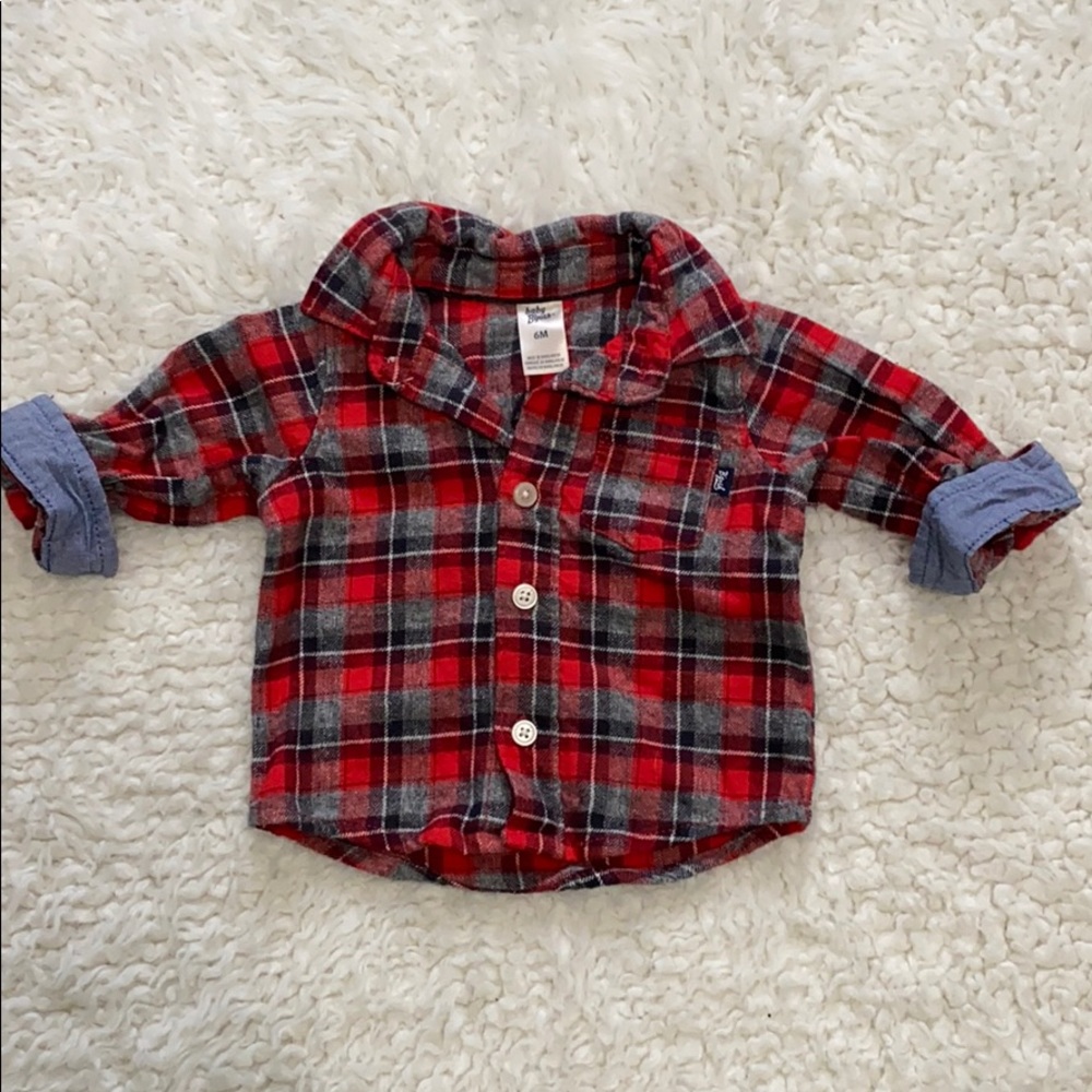 Osh Kosh baby boy red flannel button down shirt.